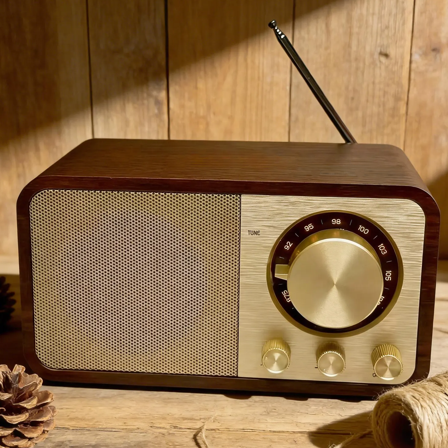 Vintage Rectangular Wireless Audio Device, Multi-Functional Receiver With Radio Tuner And Multi-Media Playback Ports Bluetooth Speaker