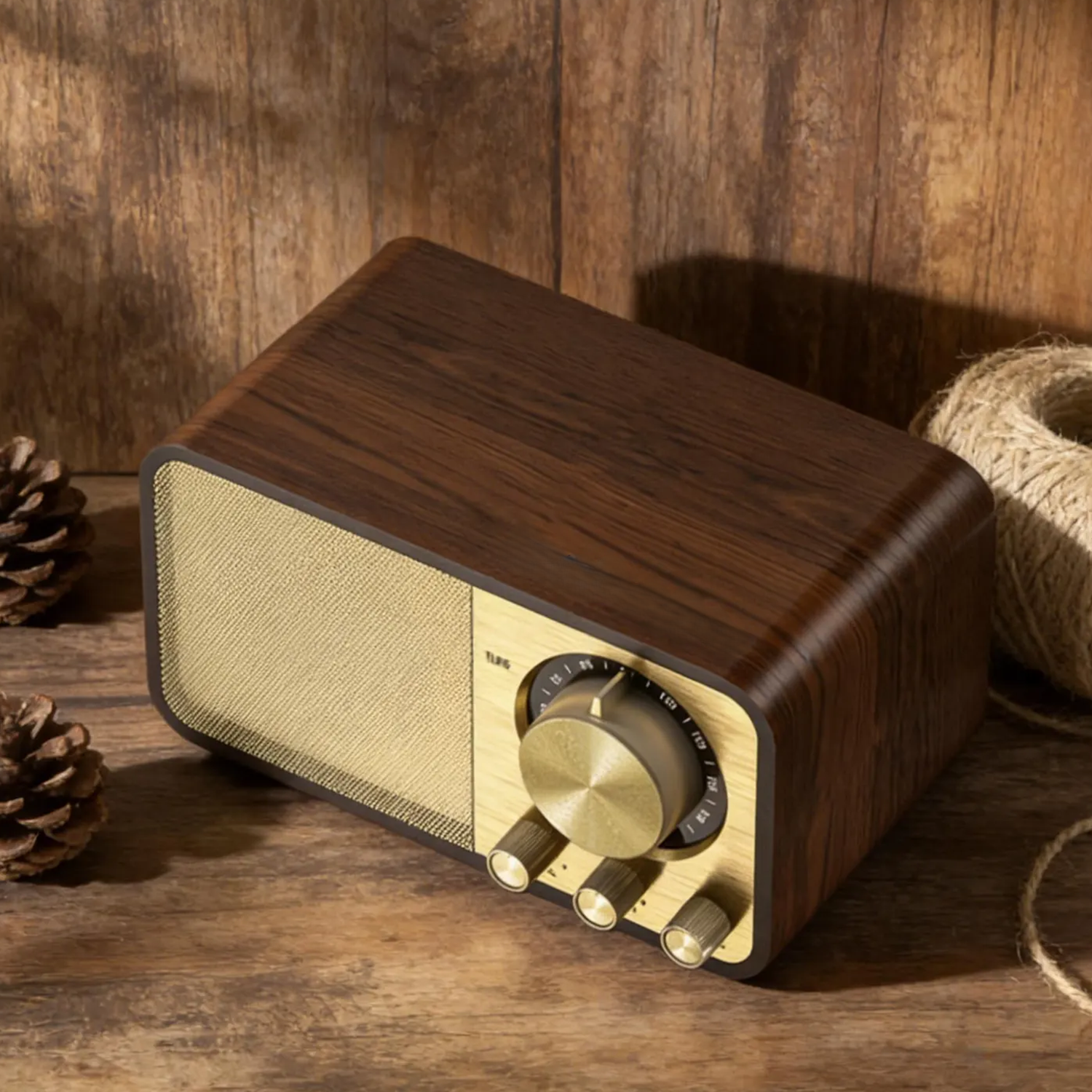 Vintage Rectangular Wireless Audio Device, Multi-Functional Receiver With Radio Tuner And Multi-Media Playback Ports Bluetooth Speaker