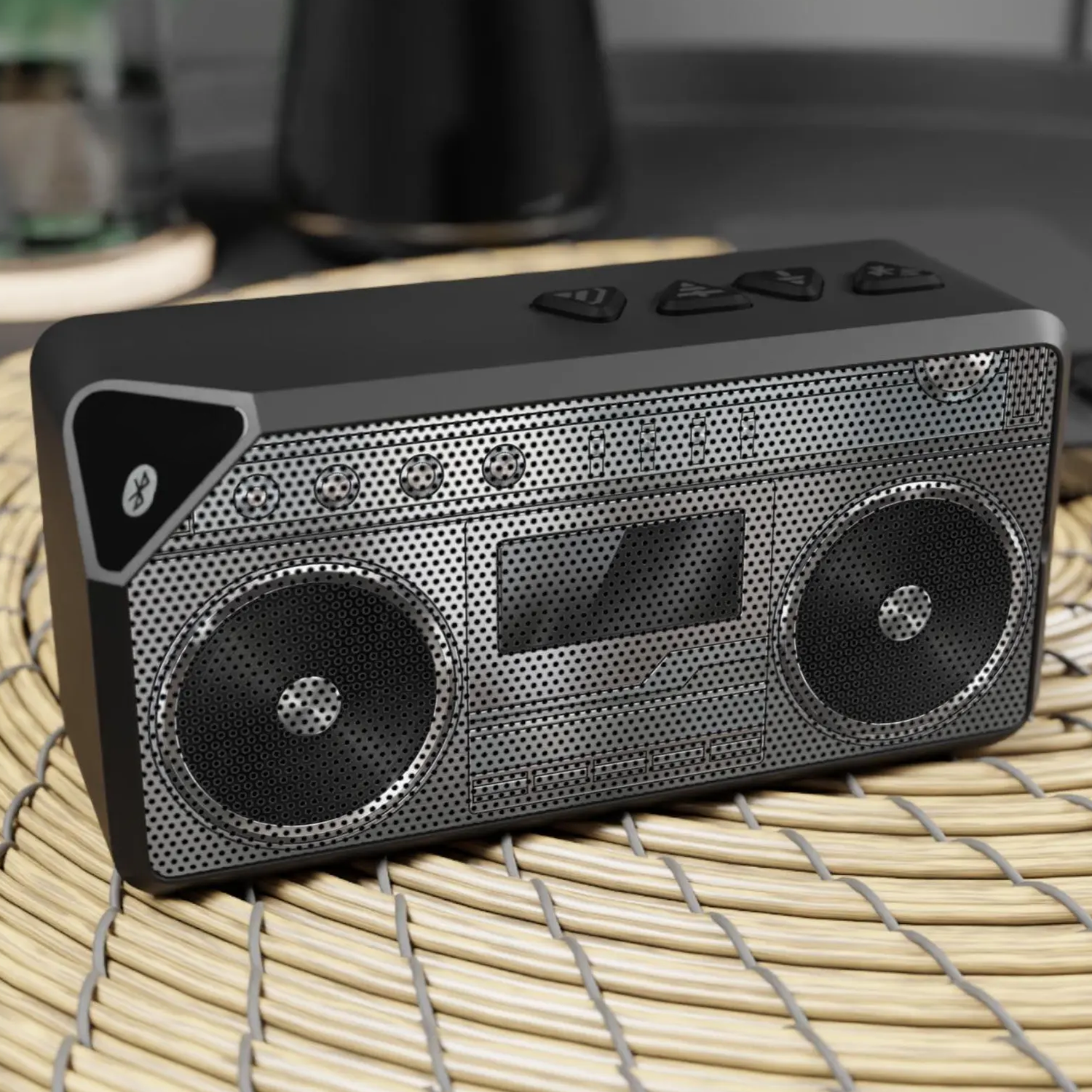 Retro Pattern Wireless Audio Player, Compact Rectangle Speaker Supporting Wired Input And External Storage Playback
