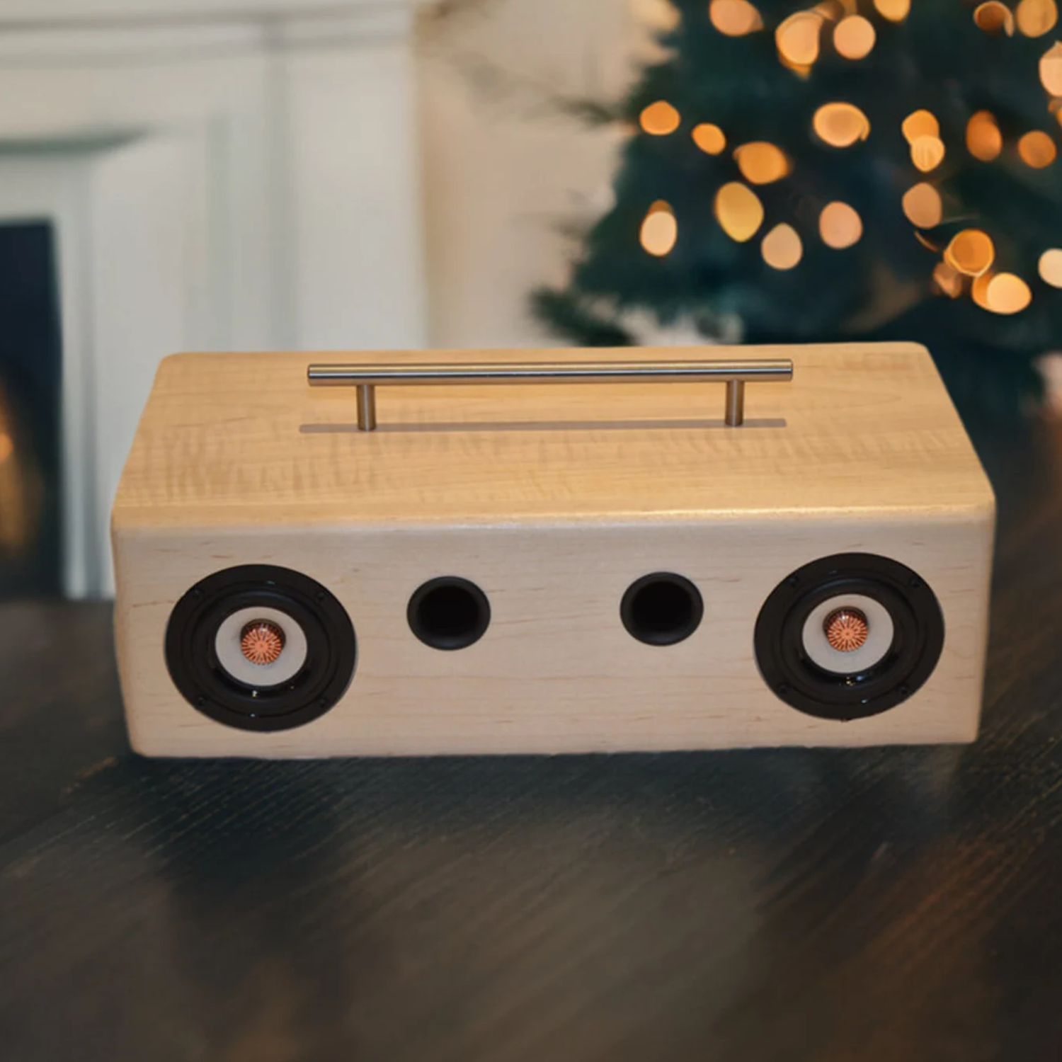 Handcrafted Horizontal Stereo Sound Box, Dual-Driver Wireless Audio System With Portable Top Handle Bluetooth Speaker