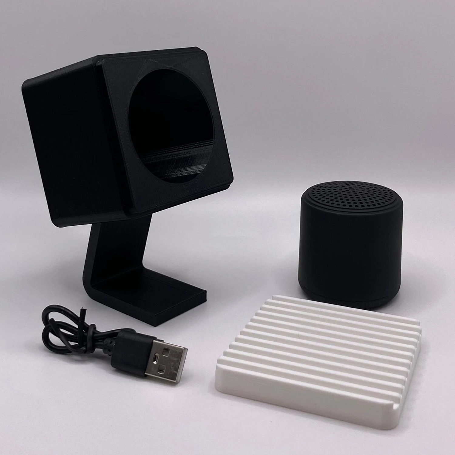 Detachable Square Desktop Wireless Speaker, Slatted Front Shell Audio Device With Independent Compact Sound Unit