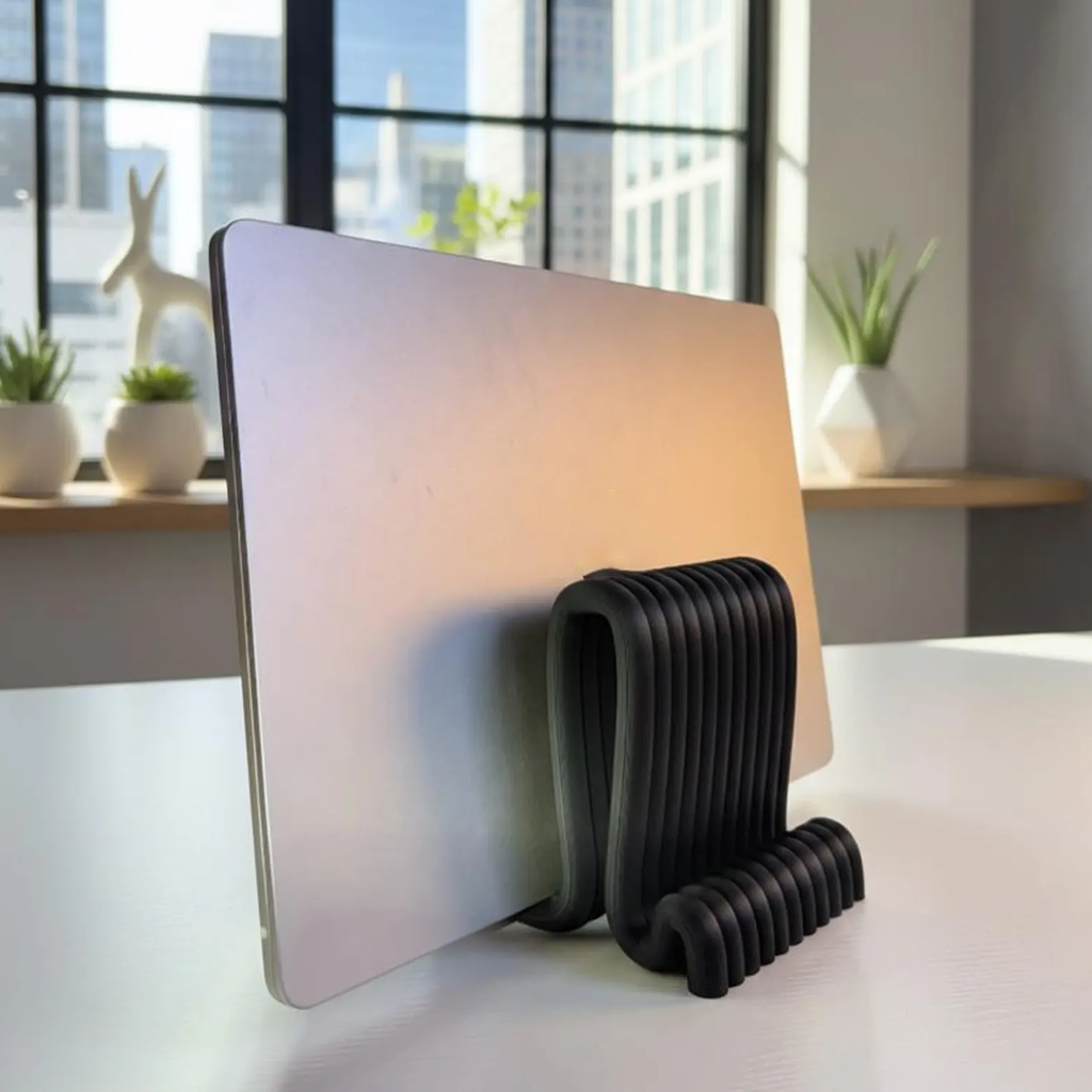 Curved Contour Vertical Notebook Cradle, Streamlined Upright Device Support For Neat Desktop Arrangement