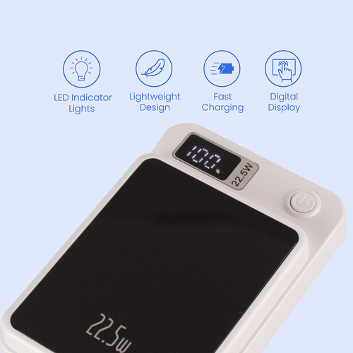 Compact Magnetic Power Bank Pack, Multi-Output Portable Charger With Digital Screen And Embedded Connecting Cable