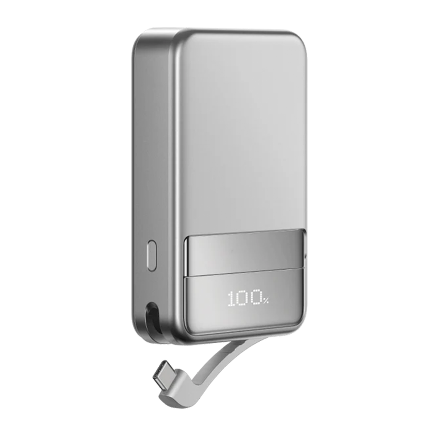 Metallic Finished Magnetic Portable Charger, High-Speed Power Pack With Foldable Integrated Cord And Digital Readout Screen