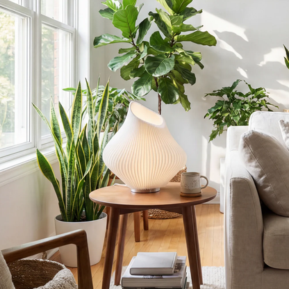 Fluted Curved Sculptural Table Lamp, Wavy Contour Ambient Lighting Fixture For Modern Interior Decoration