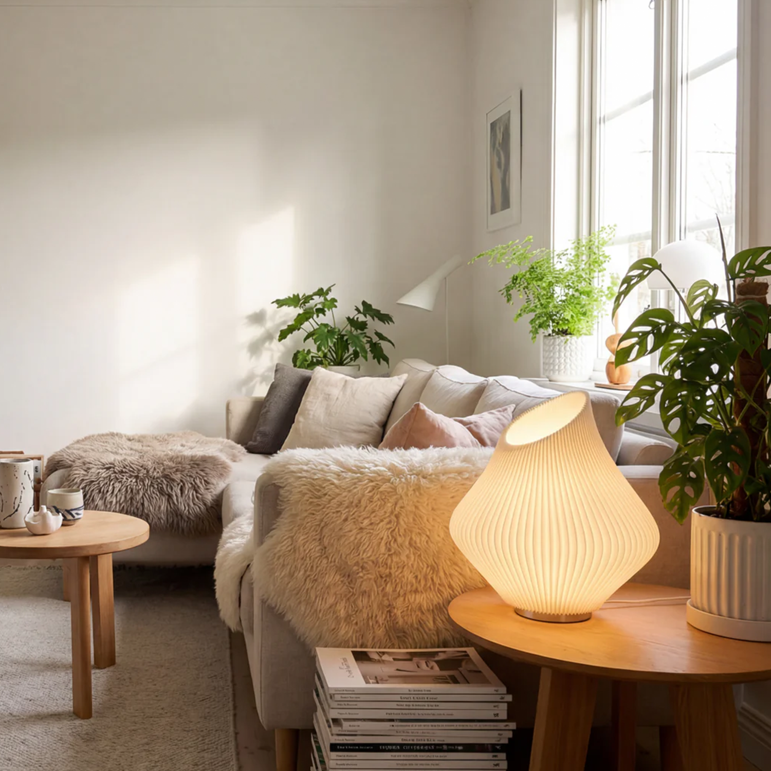 Fluted Curved Sculptural Table Lamp, Wavy Contour Ambient Lighting Fixture For Modern Interior Decoration