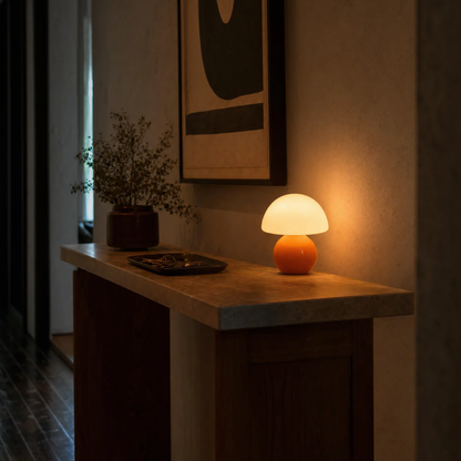 Dimmable Mushroom Shaped Desktop Light, Compact Warm Glow Bedside Ambient Lamp For Shelves And Nightstands