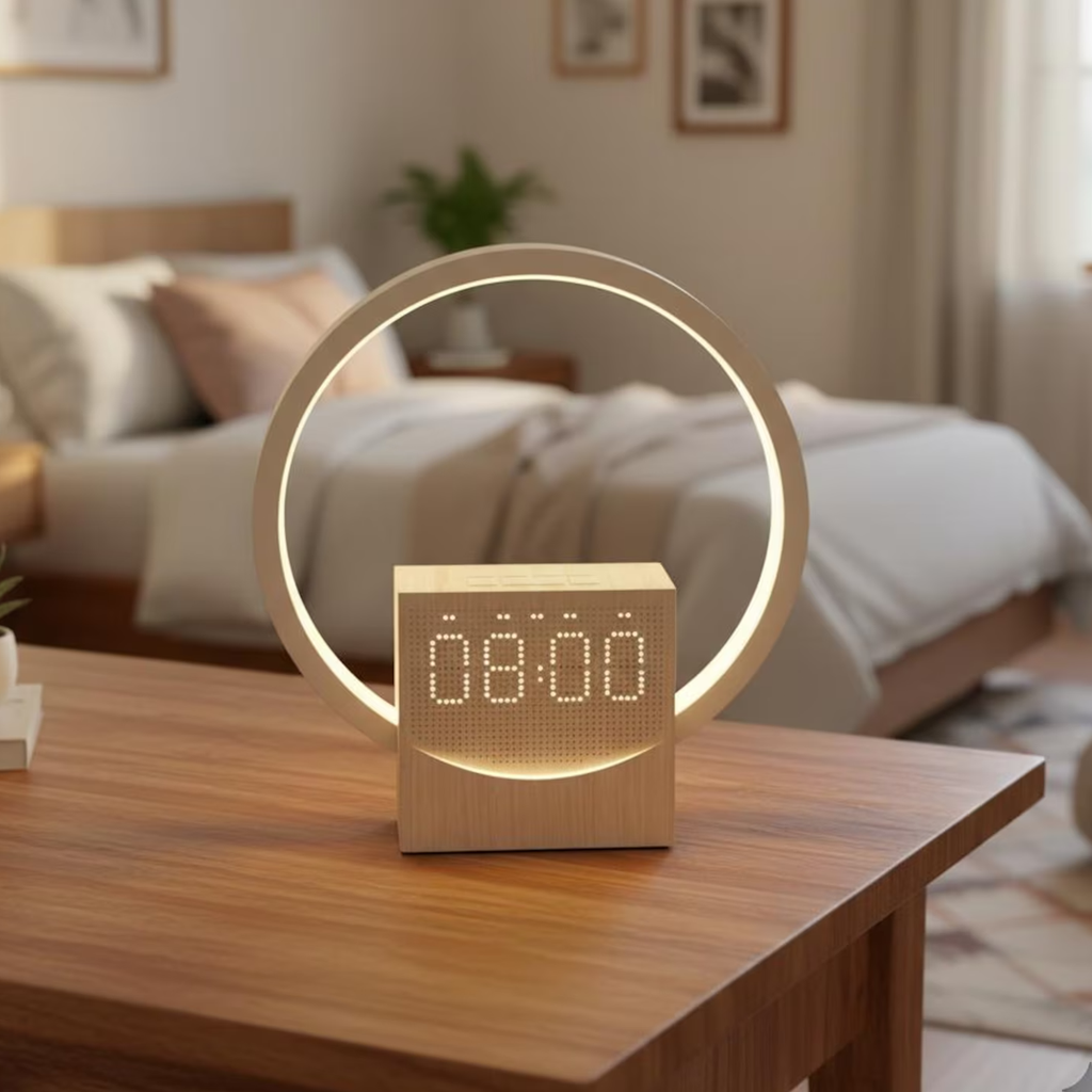 Circular Ring Wake-Up Ambient Lamp, Multi-Functional Bedside Time Display Device With Sleep-Soothing Audio Functions Smart Alarm Clock
